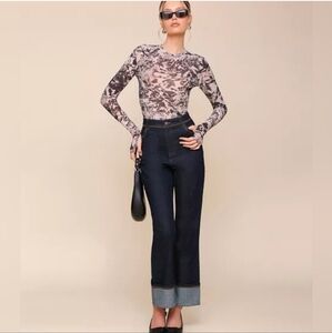 NWT House of Harlow 1960 x Revolve Sora Wide Leg Cuffed Jeans Size 28